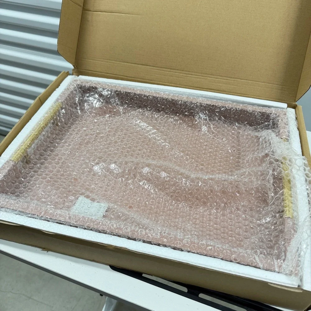 Modern Mauve Pink Decorative Serving Tray with Gold Handles 16x12 Rectangle